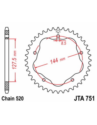 JT SPROCKETS Pinion ultra-ușoară din oțel 751 - 520