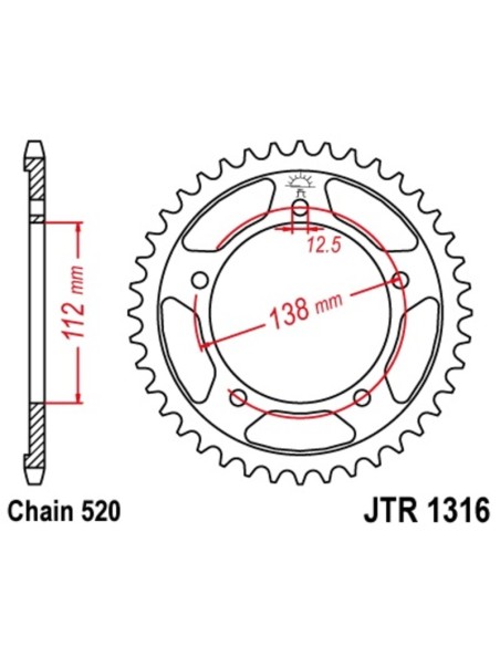 JT SPROCKETS Pinion standard din oțel 1316 - 520