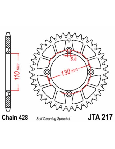 JT SPROCKETS Pinion din aluminiu ultra-ușor, cu autocurățare, 217 - 428
