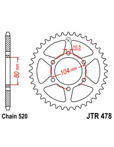 JT SPROCKETS Pinion standard din oțel 478 - 520