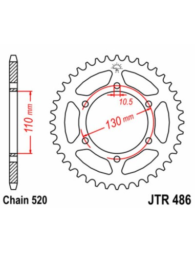 JT SPROCKETS Pinion standard din oțel 486 - 520