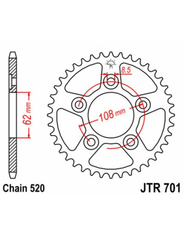 JT SPROCKETS Pinion standard din oțel 701 - 520