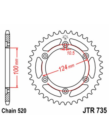 JT SPROCKETS Pinion standard din oțel 735 - 520