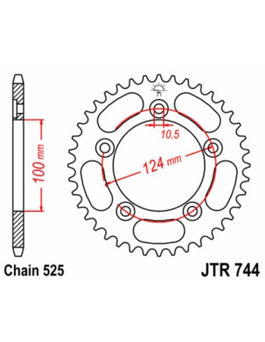 JT SPROCKETS Pinion standard din oțel 744 - 525