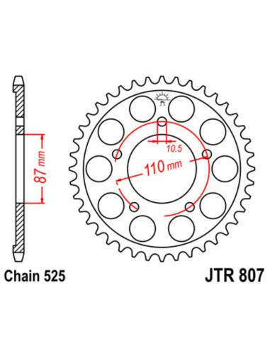 JT SPROCKETS Pinion standard din oțel 807 - 525