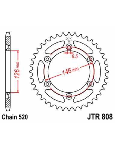 JT SPROCKETS Pinion standard din oțel 808 - 520