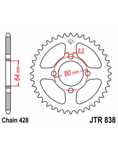 JT SPROCKETS Pinion standard din oțel 838 - 428