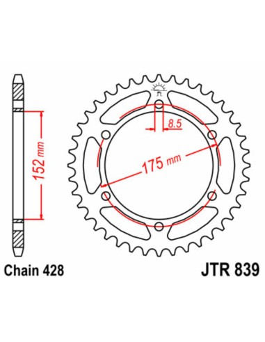 JT SPROCKETS Steel Standard Rear Sprocket 839 - 428
