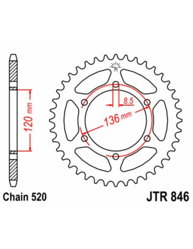 JT SPROCKETS Pinion standard din oțel 846 - 520