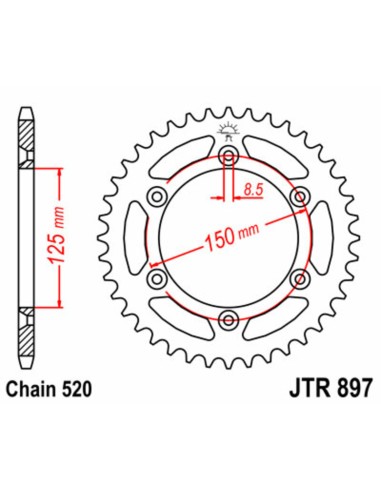 JT SPROCKETS Pinion standard din oțel 897 - 520