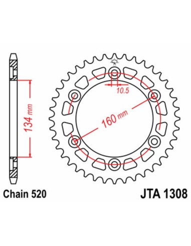 JT SPROCKETS Pinion spate ultra-ușor din aluminiu 1308 - 520