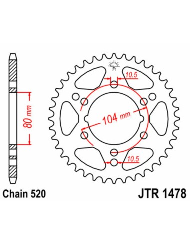 JT SPROCKETS Pinion standard din oțel 1478 - 520