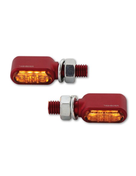 HIGHSIDER CNC LED Indicators Little Bronx, Red, Tinted Glass, E-Approved, (Pair)