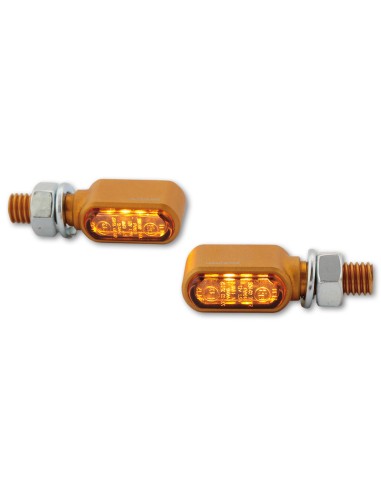 HIGHSIDER CNC LED Indicators Little Bronx, Gold, Tinted Glass, E-Approved, (Pair)