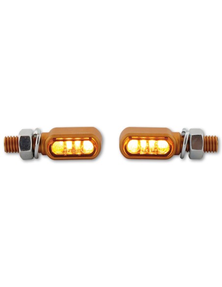 HIGHSIDER Pro Little Bronx LED Indicator Body  Gold / Lens Smoked (Pair), Front & Rear
