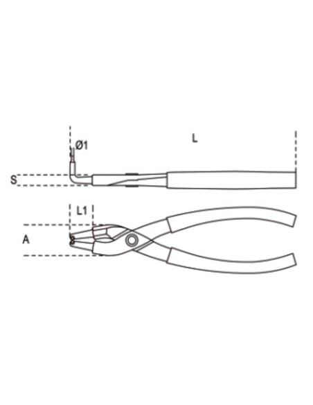Clește pentru inelele interne BETA , model îndoit la 90°, dimensiune 170