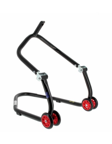 BIHR Home Track Under Triple Clamp Front Paddock Stand Matt Black Red Wheels