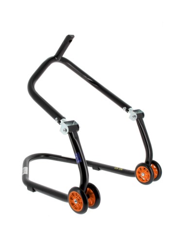 BIHR Home Track Under Triple Clamp Front Paddock Stand Matt Black Orange Wheels