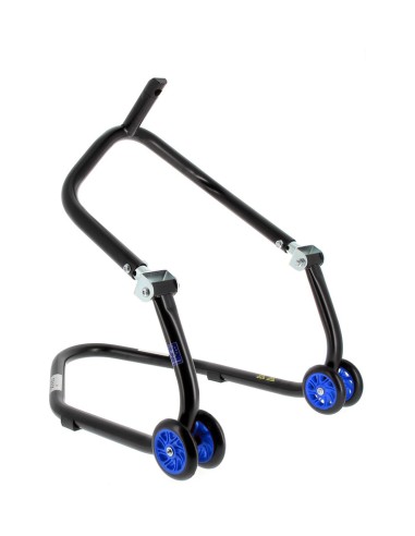 BIHR Home Track Under Triple Clamp Front Paddock Stand Matt Black Blue Wheels