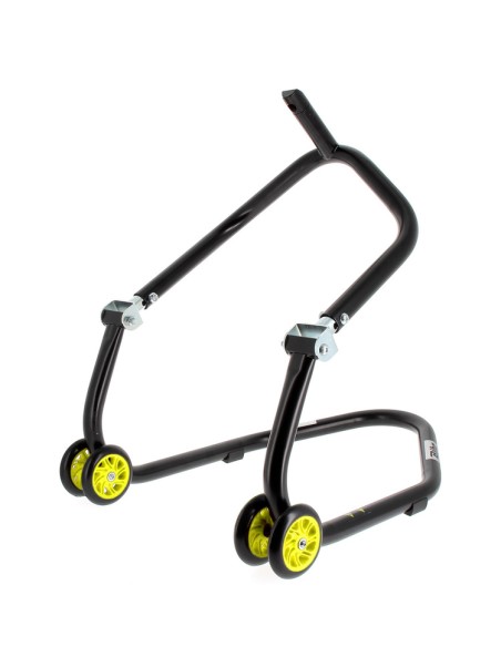 BIHR Home Track Under Triple Clamp Front Paddock Stand Matt Black Yellow Wheels