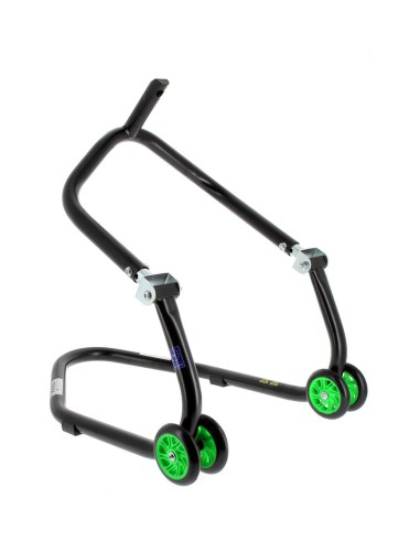 BIHR Home Track Under Triple Clamp Front Paddock Stand Matt Black Green Wheels