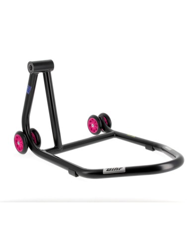 BIHR Home Track Left Single Arm Paddock Stand Matt Black Pink Wheels