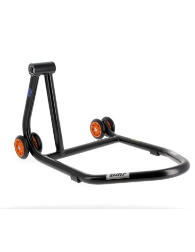 BIHR Home Track Left Single Arm Paddock Stand Matt Black Orange Wheels