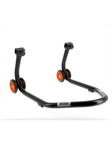 BIHR Home Track Rear Paddock Stand with "L" Adapters Matt Black Orange Wheels