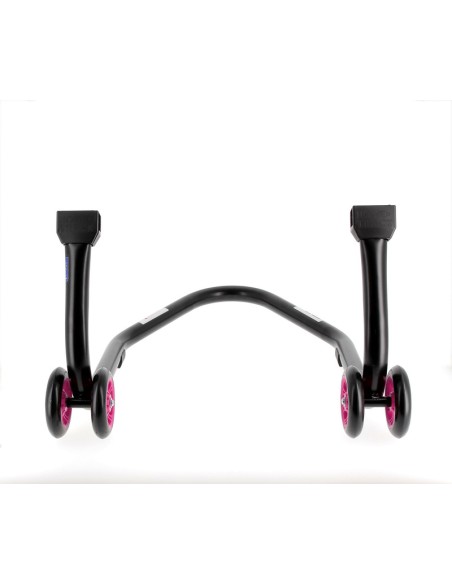 BIHR Home Track Rear Paddock Stand with "L" Adapters Matt Black Pink Wheels