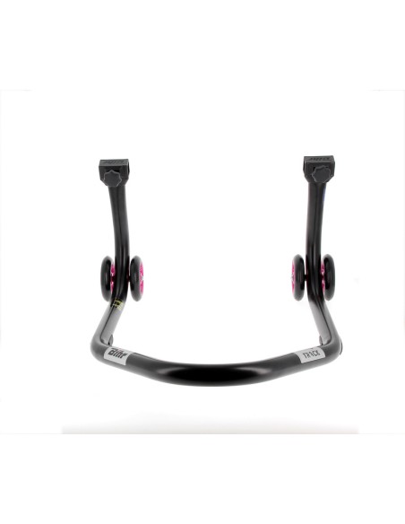 BIHR Home Track Rear Paddock Stand with "L" Adapters Matt Black Pink Wheels