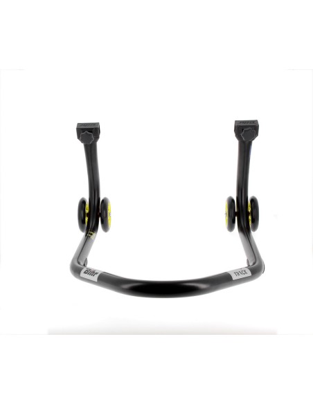 BIHR Home Track Rear Paddock Stand with "V" Adapters Matt Black Yellow Wheels
