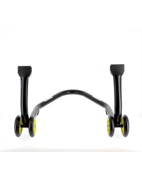 BIHR Home Track Rear Paddock Stand with "V" Adapters Matt Black Yellow Wheels