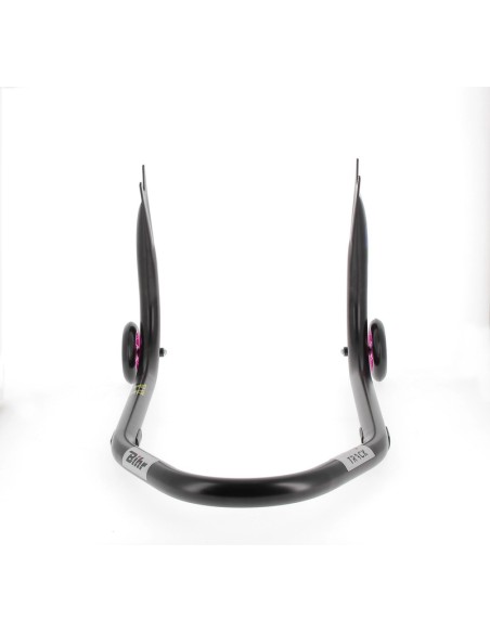 BIHR Home Track Fixed Rear Paddock Stand with "V" Adapters Matt Black Pink Wheels