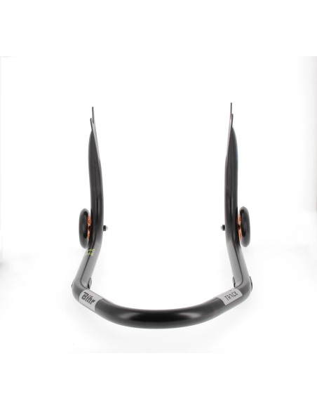 BIHR Home Track Fixed Rear Paddock Stand with "V" Adapters Matt Black Orange Wheels