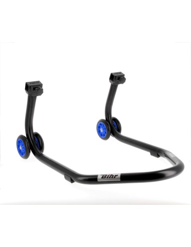 BIHR Home Track Rear Paddock Stand with "V" Adapters Matt Black Blue Wheels