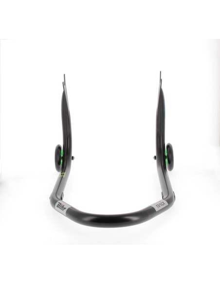 BIHR Home Track Fixed Rear Paddock Stand with "V" Adapters Matt Black Green Wheels