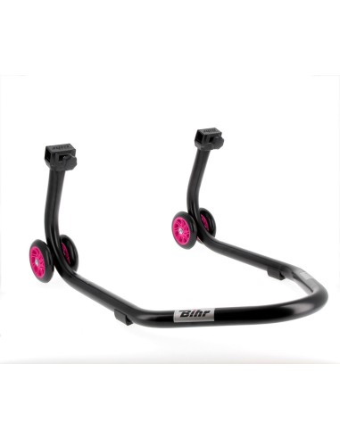 BIHR Home Track Rear Paddock Stand with "V" Adapters Matt Black Pink Wheels