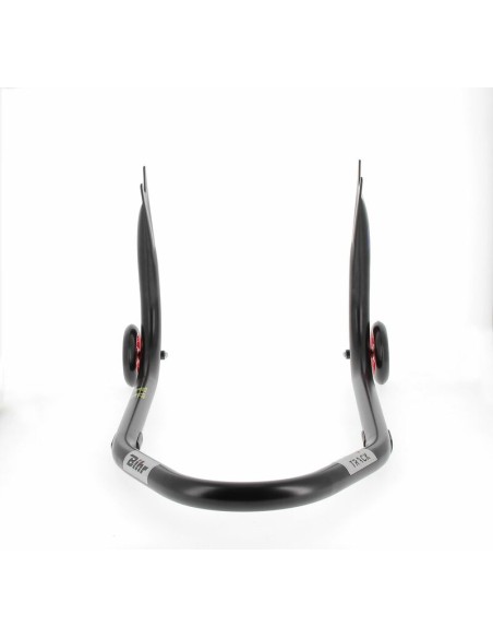 BIHR Home Track Fixed Rear Paddock Stand with "V" Adapters Matt Black Red Wheels