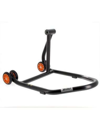 BIHR Home Track Right Single Arm Paddock Stand Matt Black Orange Wheels