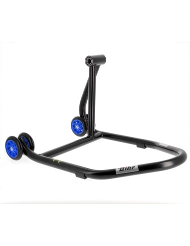 BIHR Home Track Right Single Arm Paddock Stand Matt Black Blue Wheels