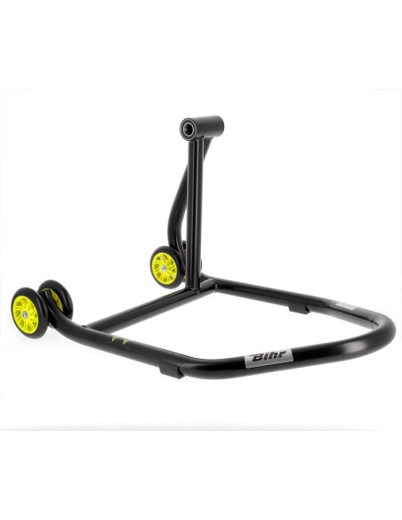 BIHR Home Track Right Single Arm Paddock Stand Matt Black Yellow Wheels