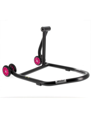 BIHR Home Track Right Single Arm Paddock Stand Matt Black Pink Wheels