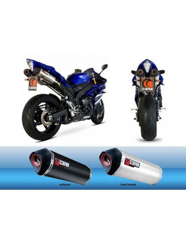 SCORPION Double Serket Taper Brushed Stainless Steel Slip-on/Black ABS End Cap Yamaha YZF-R1