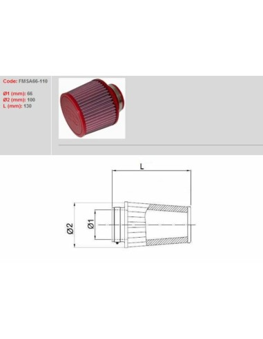Filtru de aer BMC Conic Ø66mm - FMSA66-110
