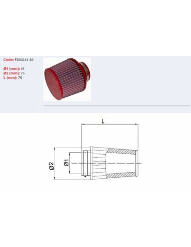 Filtru de aer BMC Conic Ø41mm - FMSA41-60