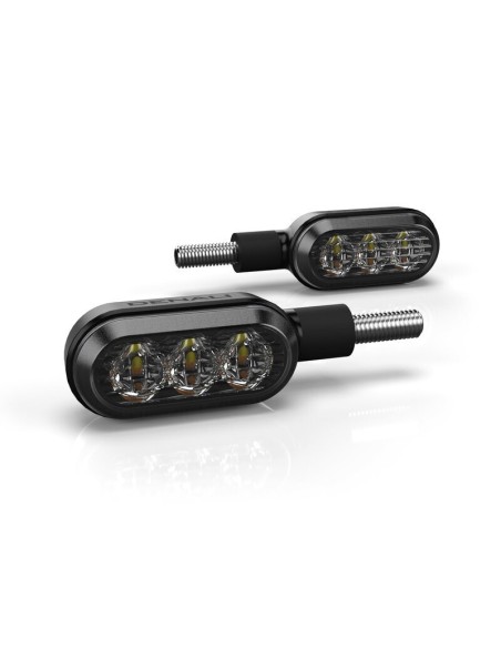 DENALI T3 Switchback M8 LED 2in1 Indicator DRL Combination Body Black / Lens Clear (Pair), Front