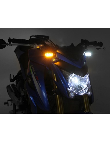 DENALI T3 Switchback M8 LED 2in1 Indicator DRL Combination Body Black / Lens Clear (Pair), Front