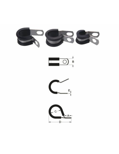 BIHR Cable Clamp Stainless Steel Thick Rubber Ø14,3mm 10 pieces