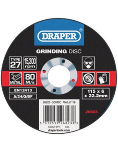 Disc de șlefuit DRAPER Ø115mm Grosime 6mm Granulație 80